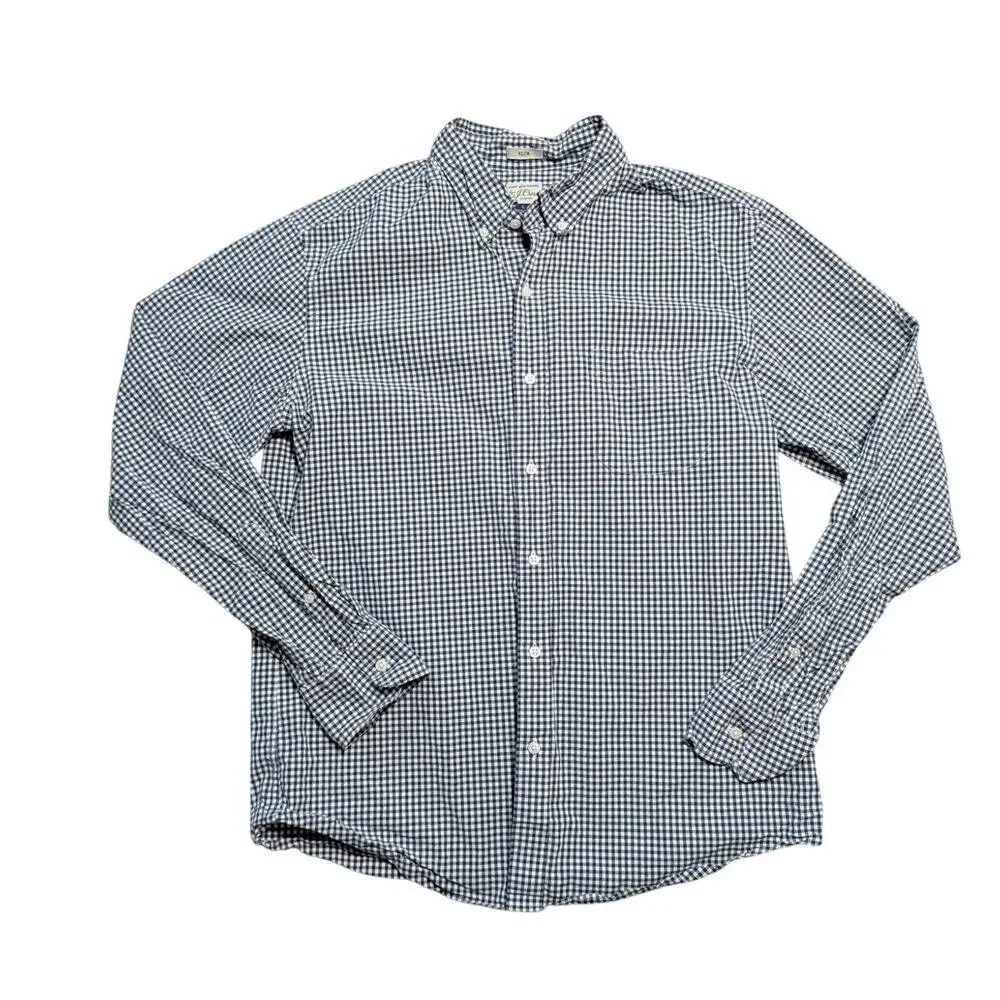 J. Crew Slim button up shirt, men's L, blue/white check pattern; Cotton Stretch